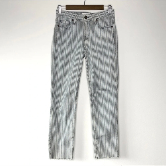 Parker Smith Blue & White Striped Raw Hem Straight Leg Crop Jean Size 25 - Picture 2 of 11